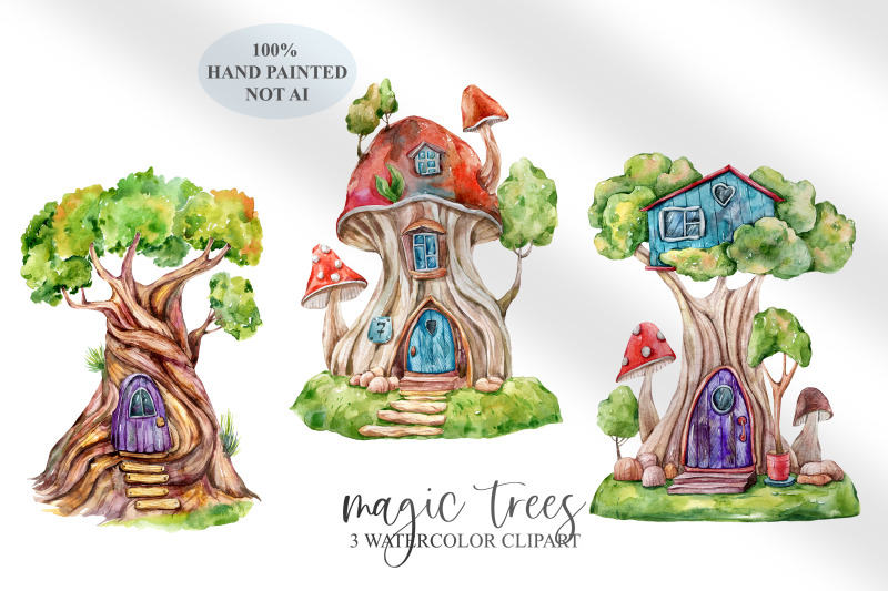 watercolor-cute-tree-and-mushroom-houses-clipart-3-png