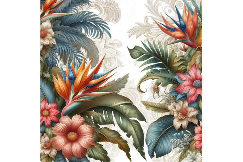 tropical-leaves-and-flowers-on-ornamental-background