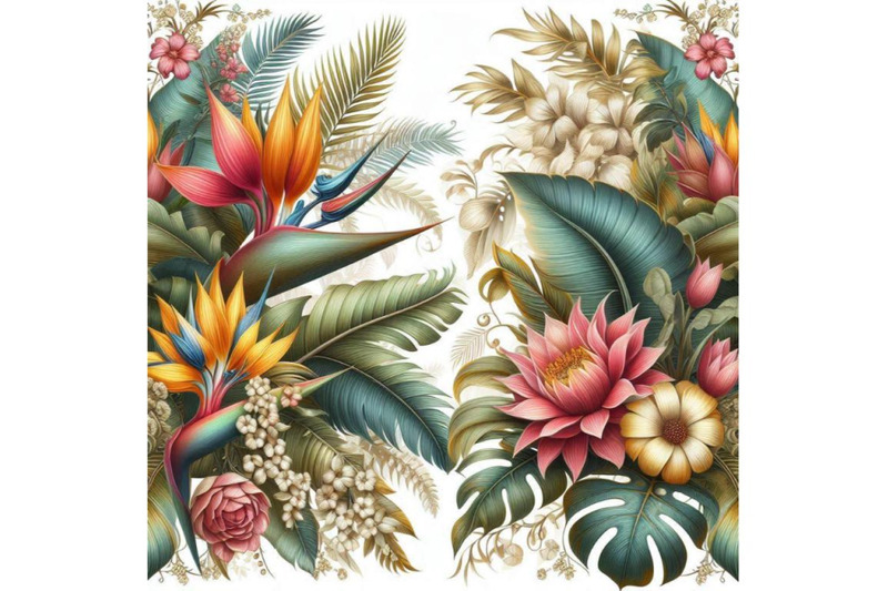 tropical-leaves-and-flowers-on-ornamental-background