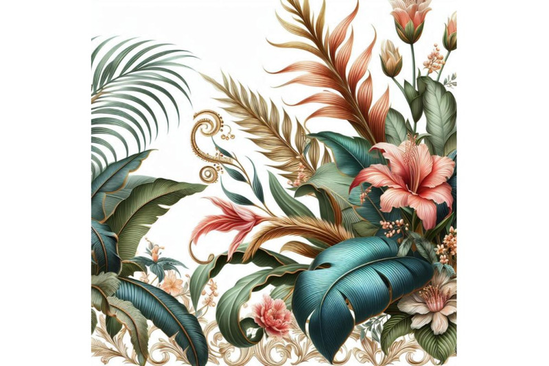 tropical-leaves-and-flowers-on-ornamental-background