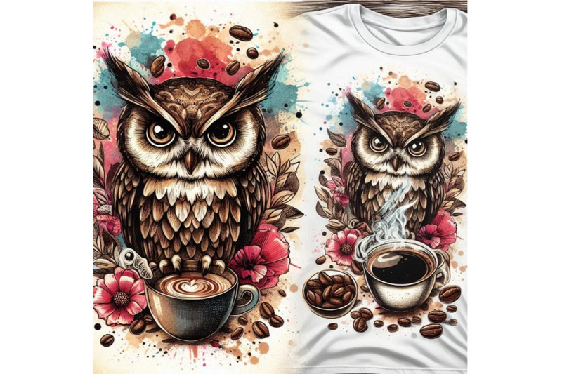 owl-t-shirt-graphics-coffee-and-owl-illustration-with-splash-waterco