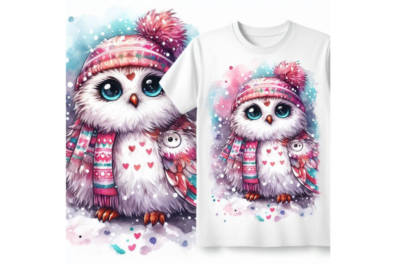 t-shirt-graphicscute-snowy-owl-illustration-watercolor