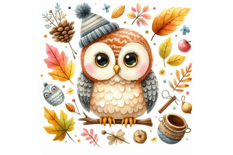 owl-cute-owl-watercolor-forest-bird-school-illustration-cartoon-bi