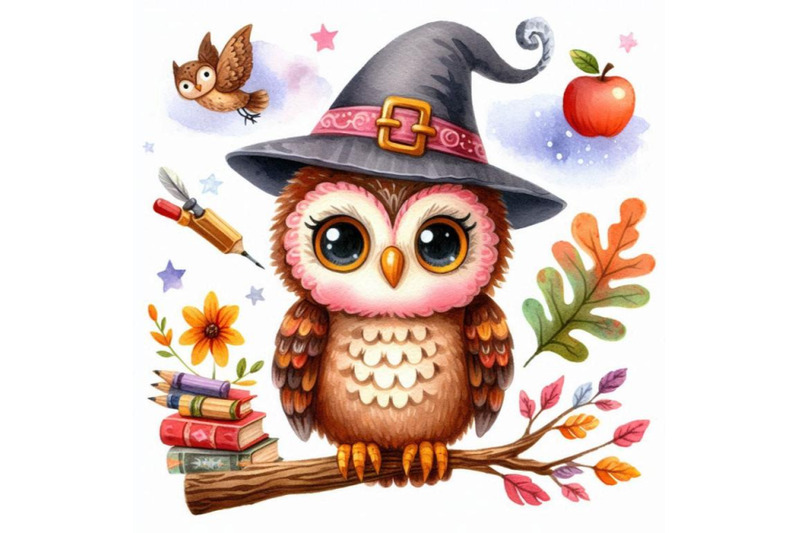 owl-cute-owl-watercolor-forest-bird-school-illustration-cartoon-bi