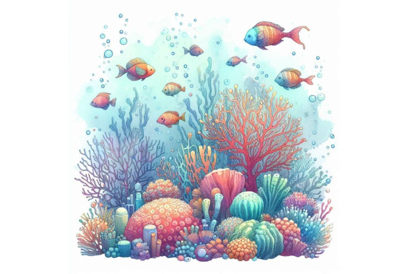 underwater-world-coral-reef-fish-watercolor-illustration