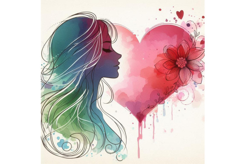 valentine-day-heart-and-beautiful-woman-watercolor