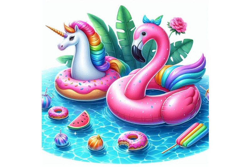 water-color-flamingo-unicorn-pool-float-ring-donut-lilo