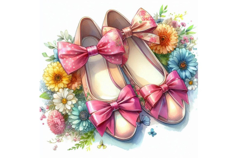 watercolor-bow-flat-shoes-painting