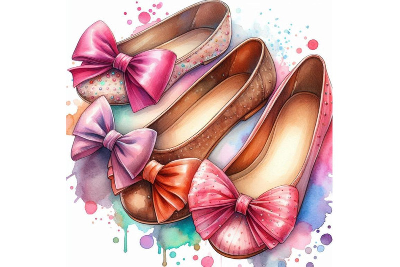 watercolor-bow-flat-shoes-painting