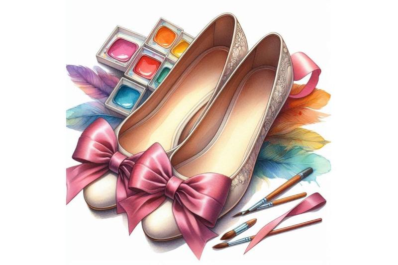 watercolor-bow-flat-shoes-painting