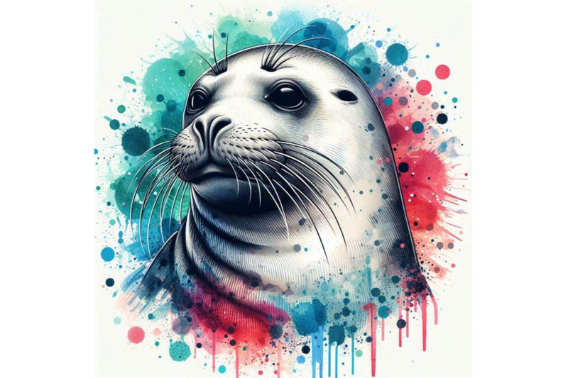 seal-t-shirt-graphics-marine-seal-illustration-with-splash-watercolo