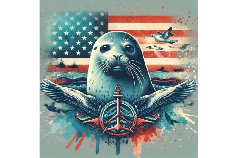 seal-t-shirt-graphics-marine-seal-illustration-with-splash-watercolo