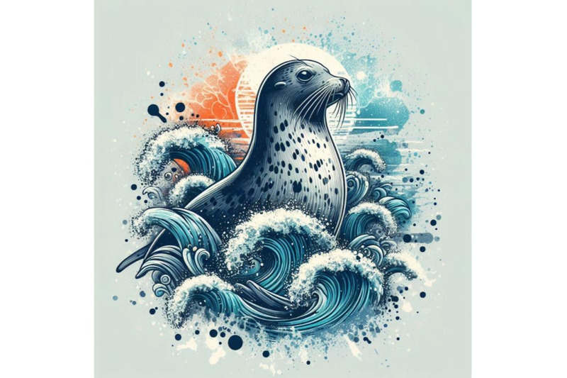 seal-t-shirt-graphics-marine-seal-illustration-with-splash-watercolo