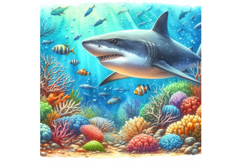 shark-underwater-life-watercolor-illustration-sea-animal