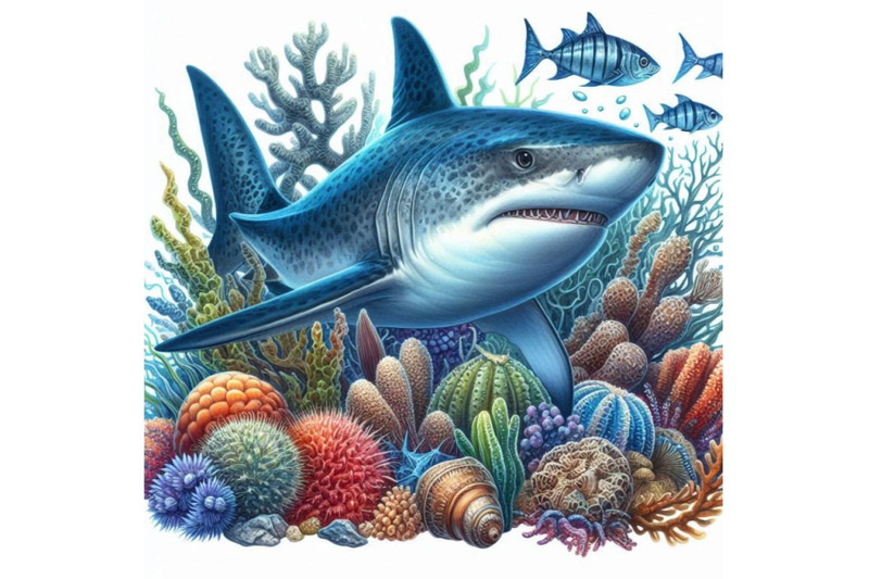 shark-underwater-life-watercolor-illustration-sea-animal