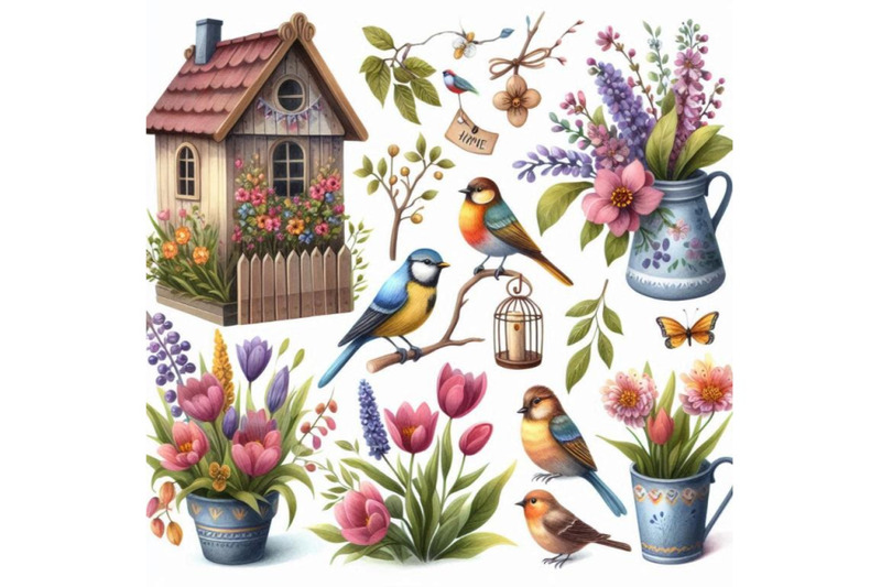 spring-flowers-garden-decor-bird-house-and-birds-watercolor-set