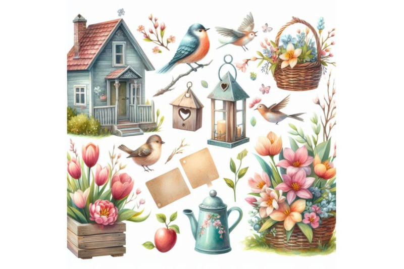 spring-flowers-garden-decor-bird-house-and-birds-watercolor-set