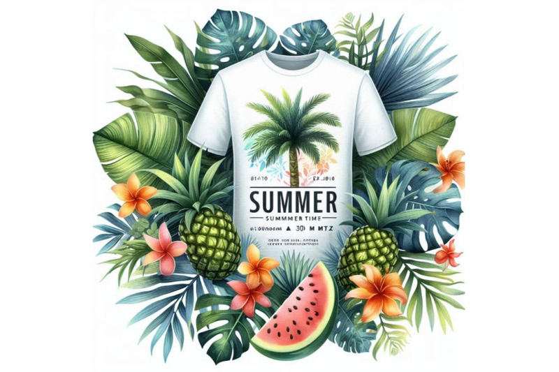 summer-time-tee-shirt-design-tropical-plants-texture-summer-tim