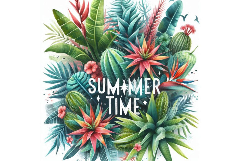 summer-time-tee-shirt-design-tropical-plants-texture-summer-tim