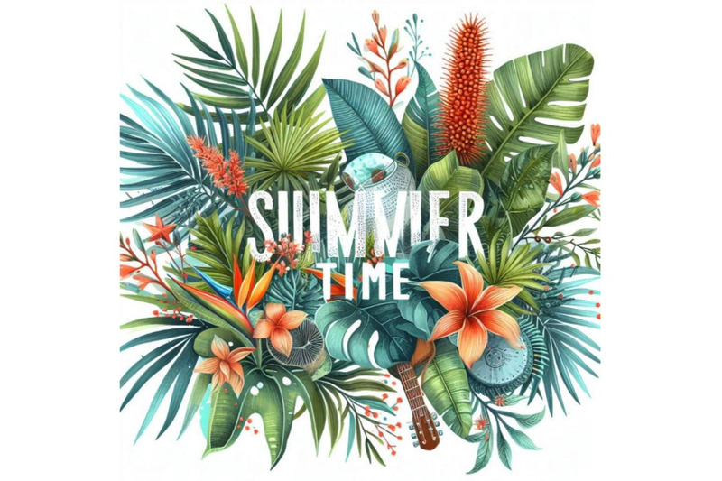 summer-time-tee-shirt-design-tropical-plants-texture-summer-tim