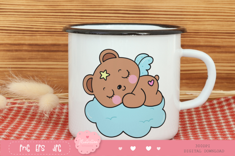 cute-teddy-bear-on-cloud-bedtime-cartoon-kawaii-cliparts