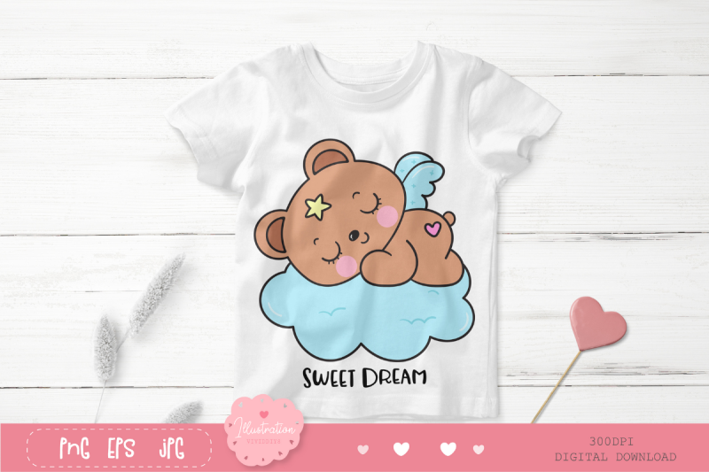 cute-teddy-bear-on-cloud-bedtime-cartoon-kawaii-cliparts