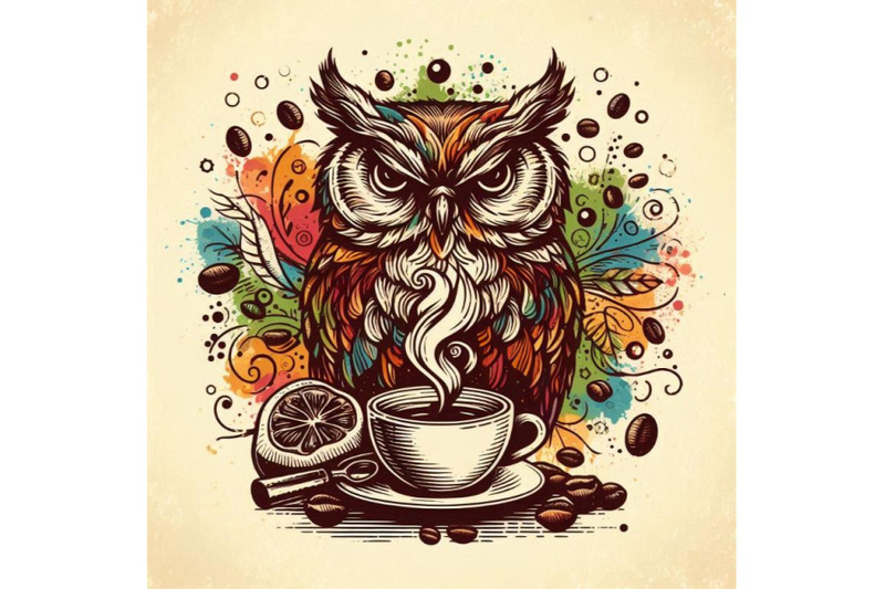 owl-t-shirt-graphics-coffee-and-owl-illustration-with-splas