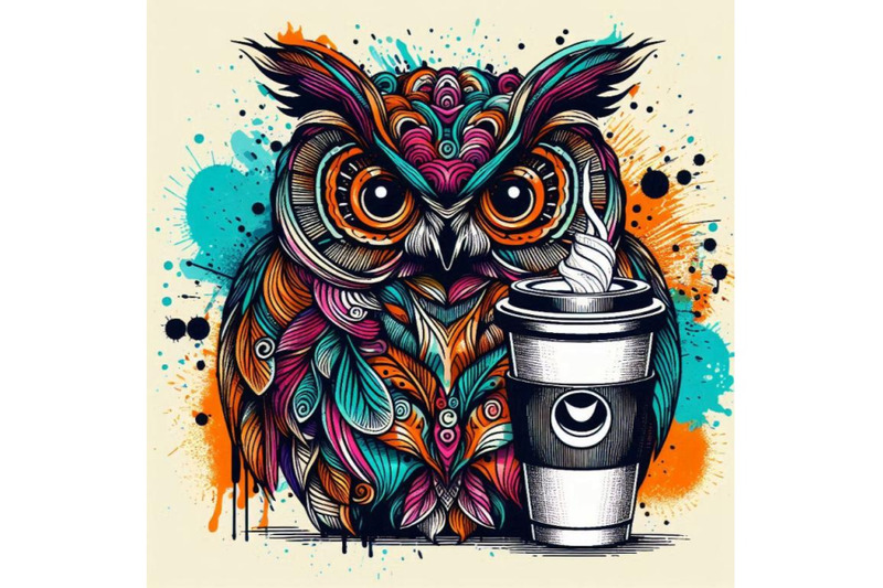 owl-t-shirt-graphics-coffee-and-owl-illustration-with-splas