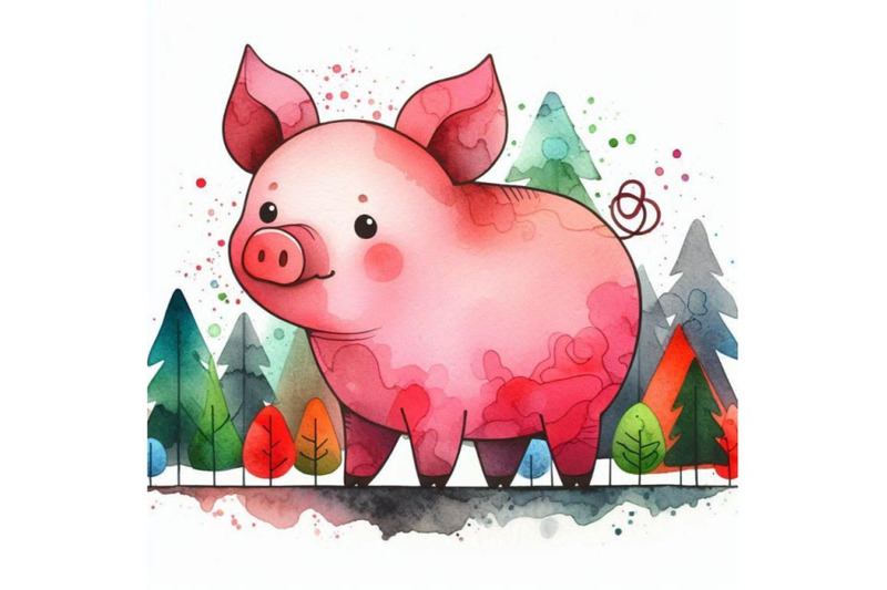 cute-watercolor-cartoon-pig-forest-animal-illustrati