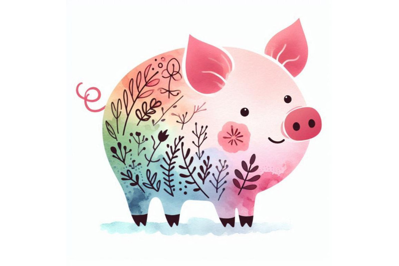 cute-watercolor-cartoon-pig-forest-animal-illustrati