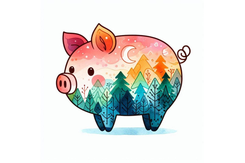 cute-watercolor-cartoon-pig-forest-animal-illustrati