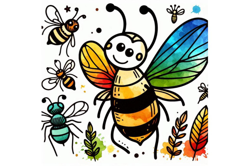 cartoon-insect-bee-watercolor-illustration