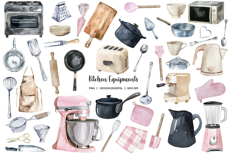 watercolor-kitchen-equipment-clipart-kitchen-devices-and-utensils-set