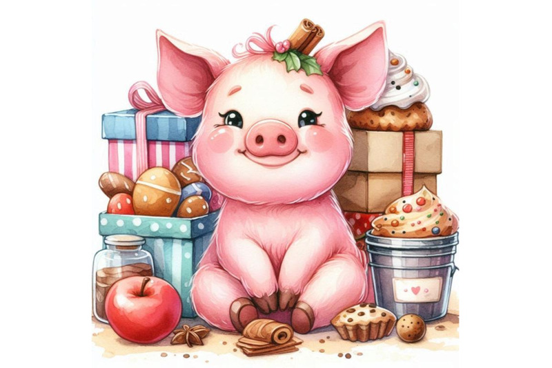 cute-pig-cartoon-watercolor-animal