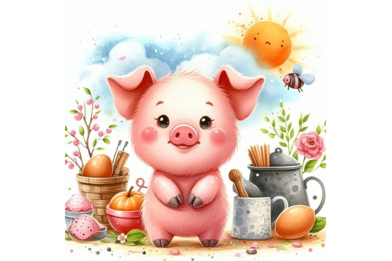 cute-pig-cartoon-watercolor-animal