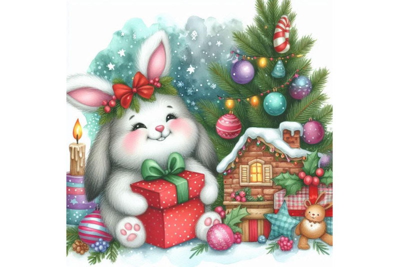 funny-bunny-and-christmas-watercolor-background