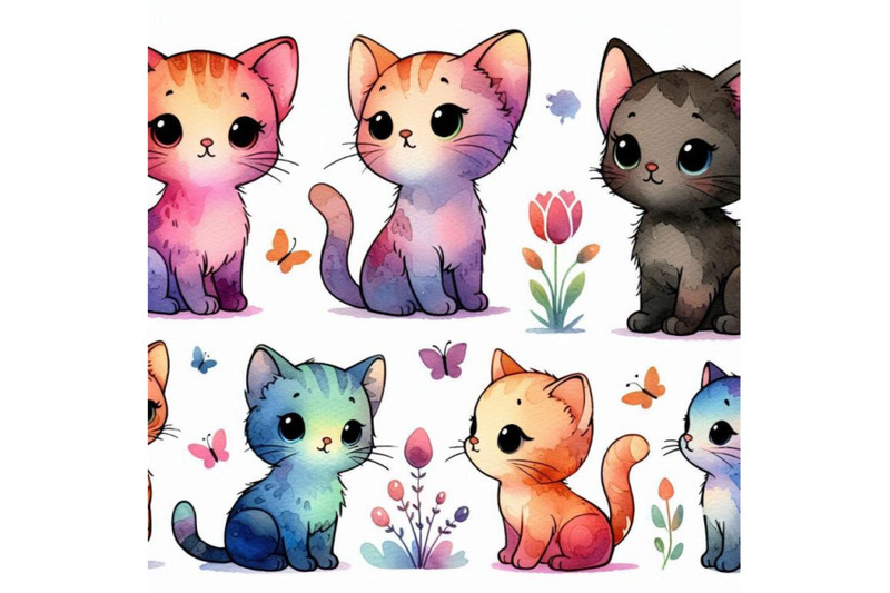 cartoon-kittens-watercolor-set-cute-cats-illustratio