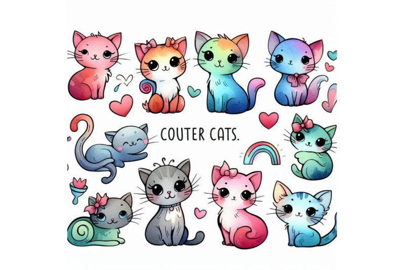 cartoon-kittens-watercolor-set-cute-cats-illustratio