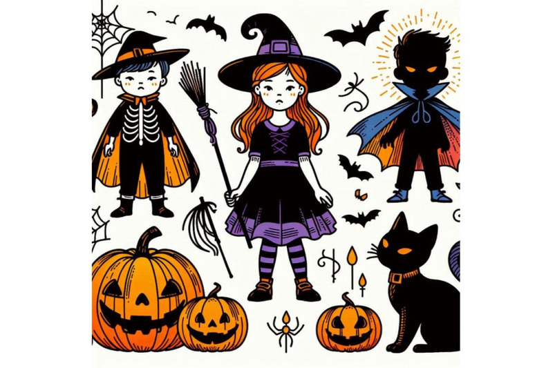 halloween-holiday-banner-little-girl-witch-skeleton