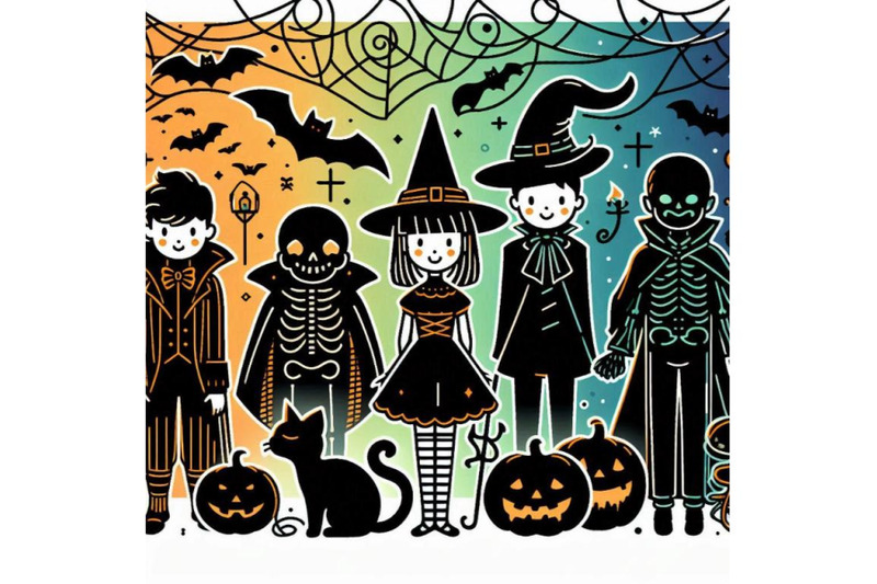 halloween-holiday-banner-little-girl-witch-skeleton