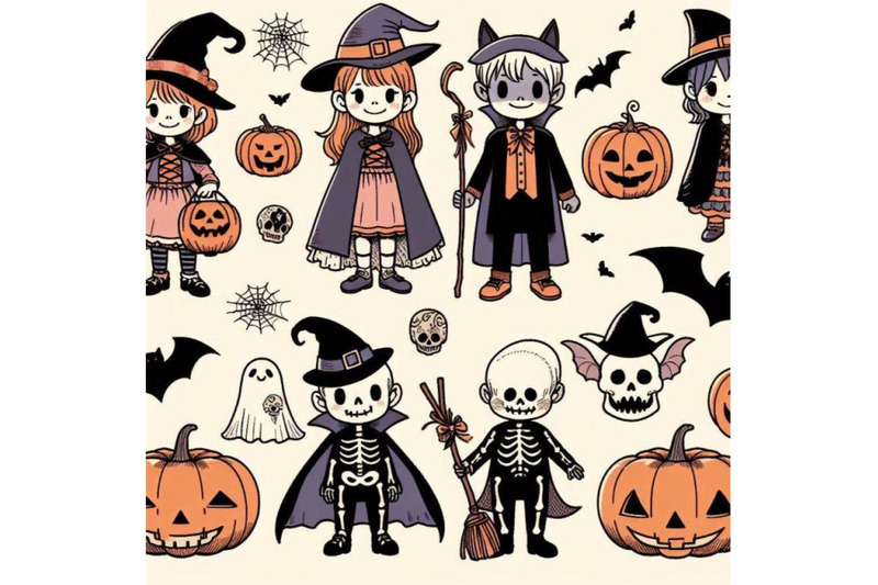 halloween-holiday-banner-little-girl-witch-skeleton