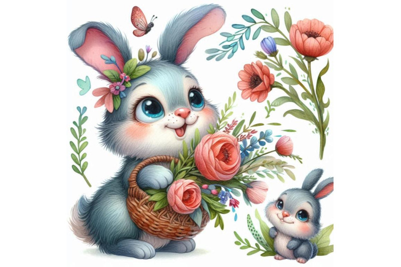 funny-rabbit-and-flower-watercolor-illustration