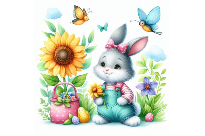 funny-rabbit-and-flower-watercolor-illustration