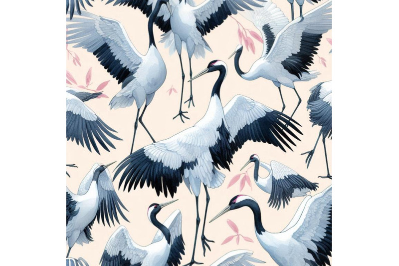 watercolor-japanese-crane-bird-seamless-pattern