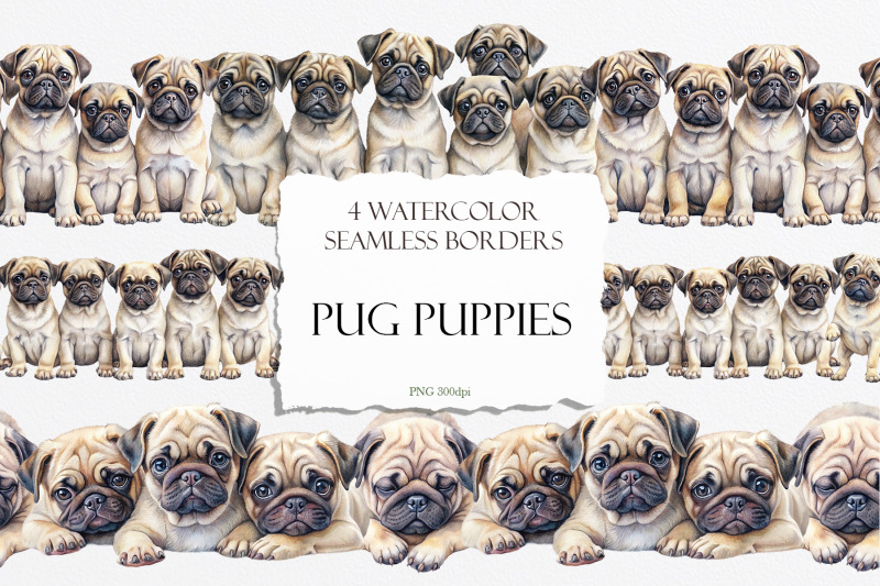 watercolor-pug-puppies-seamless-borders