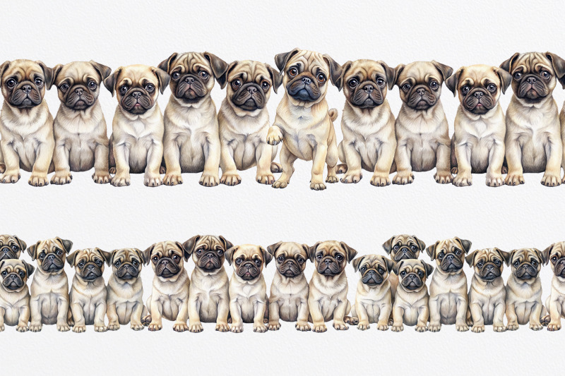 watercolor-pug-puppies-seamless-borders