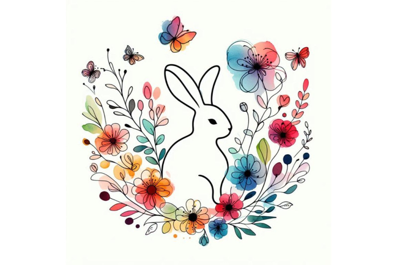 watercolor-bunny-flowers-and-butterflies