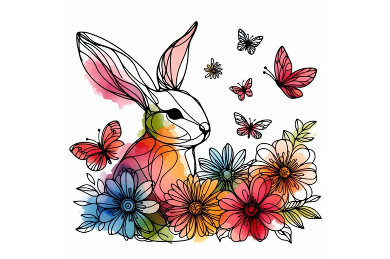 watercolor-bunny-flowers-and-butterflies