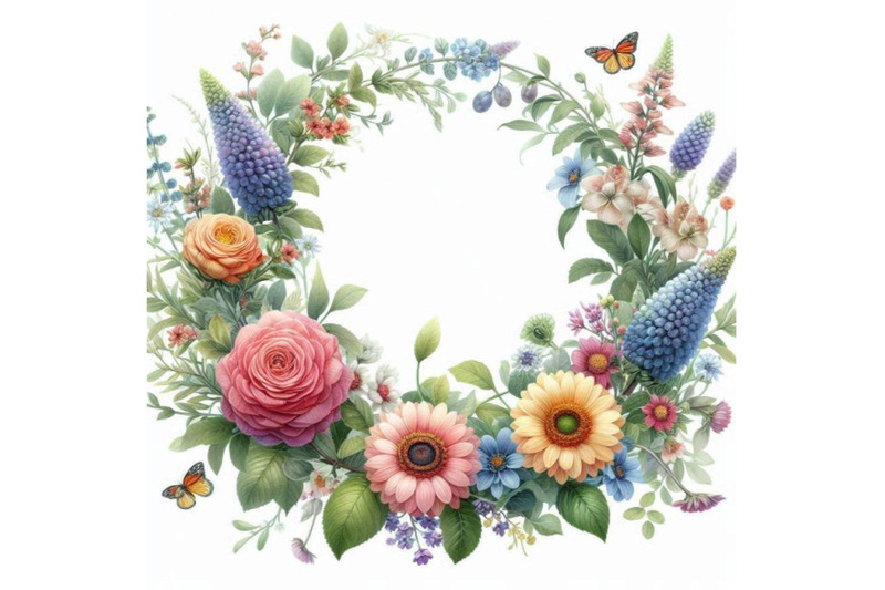 wreath-and-garden-flower-background-watercolo