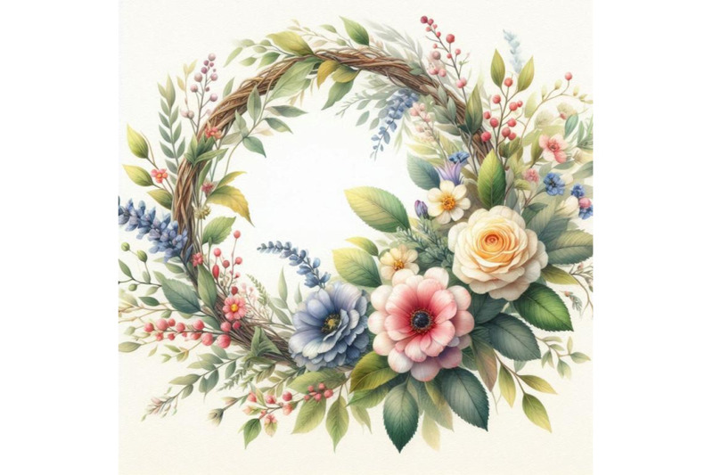 wreath-and-garden-flower-background-watercolo